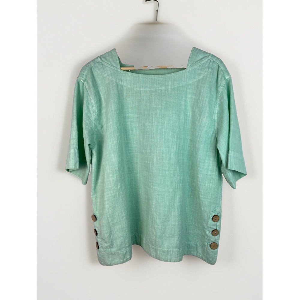 Drawstrings of Malibu Women's M Mint Green Pre-Shrunk Cotton Boho Button Top USA